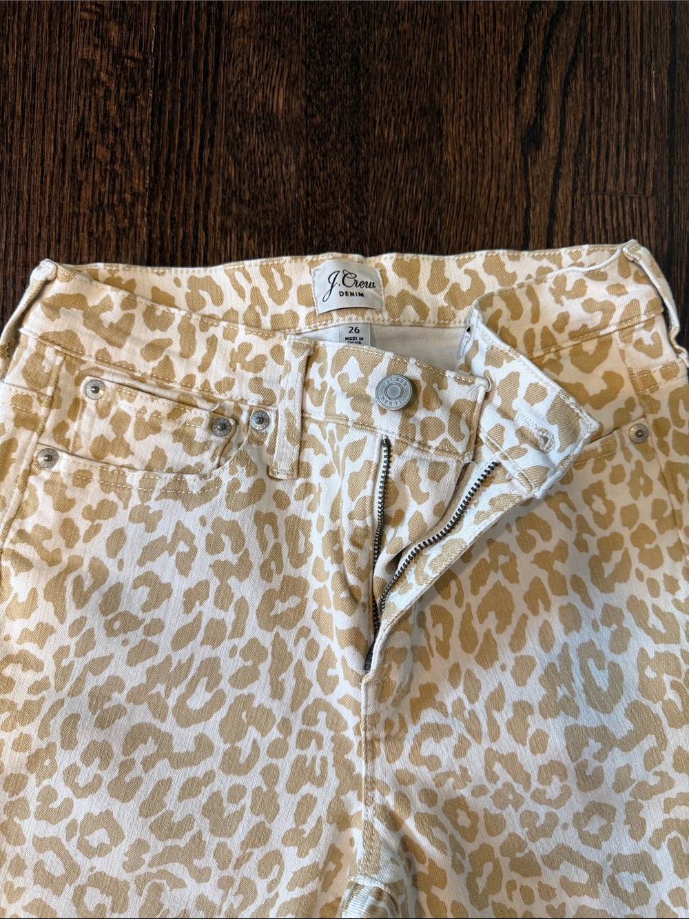 J. Crew High-Rise Leopard Print Jeans in Beige and White